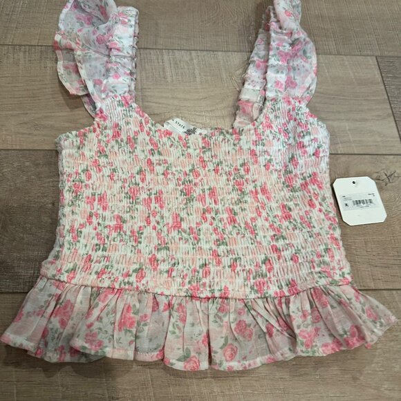 ALTAR'D STATE WOMENS IVORY PINK SMOCKED TOP SHIRT NEW MEDIUM - Picture 2 of 8